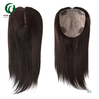 TP34 Topper de Cabello Humano Natural Liso 100% Chino para Mujer, 5.5x6 Pulgadas, Base de Seda, Red de Diamantes, Topper para Mujer con Clips