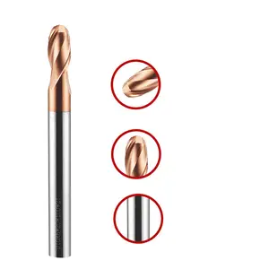 Fresa de extremo de bola de carburo sólido, fresadora CNC, HRC58, 2 flauta, aleación de R0.5-R10, carburo de tungsteno, bronce