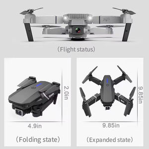 Vente en gros d'usine, mini drone E88 Pro de haute qualité avec vol en extérieur de 13 minutes, longue portée, caméra double 4K, drone RC FPV portable - Product Image 4