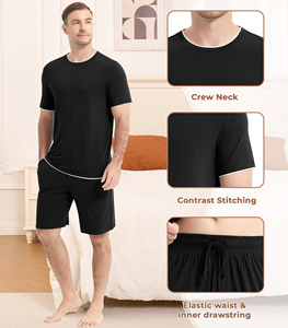 Clearance Stock Men's <b>Black</b> Solid Color Knitted Loungewear <b>Set</b> Breathable Casual Home Wear All Seasons In-Stock - Product Image 5