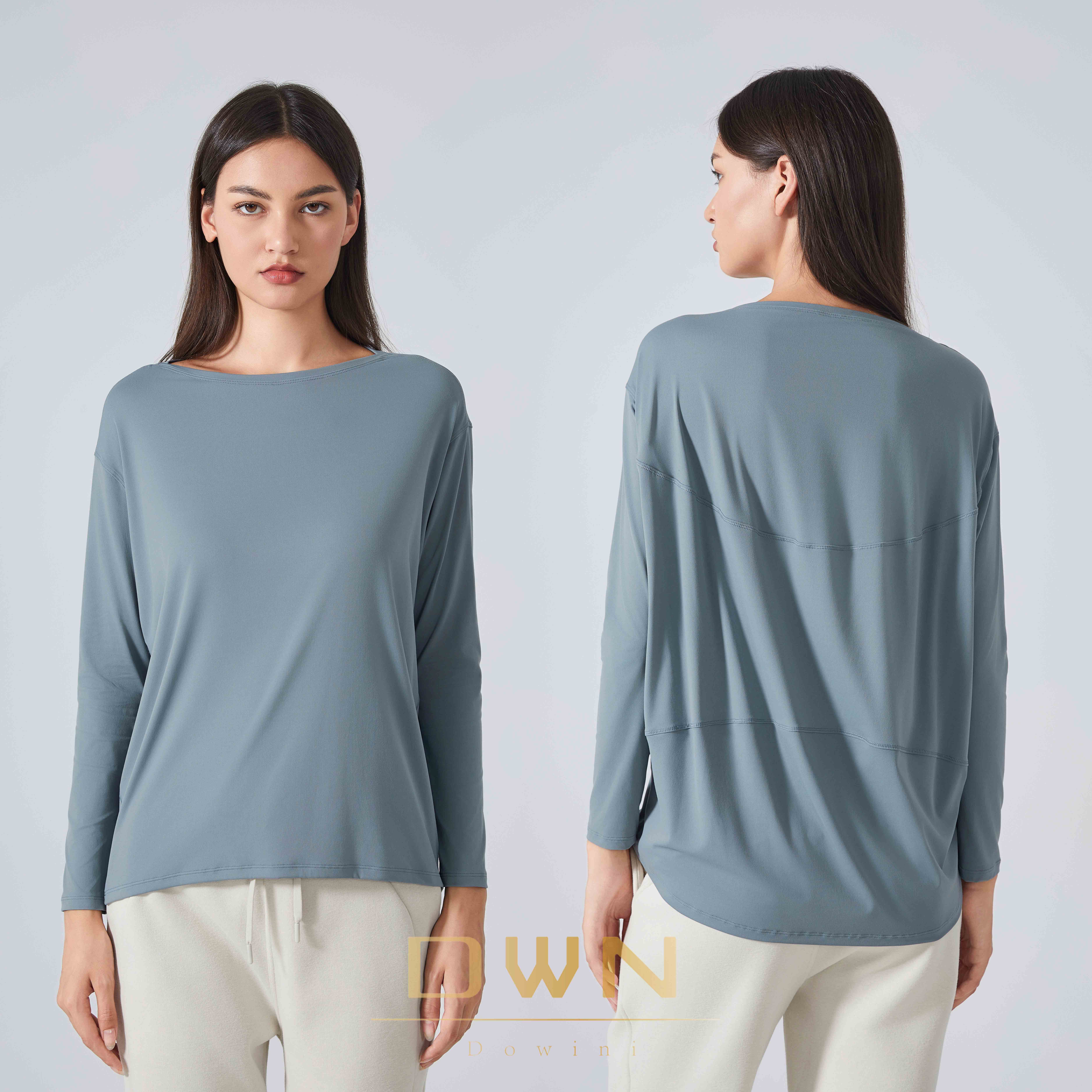 2024 New Casual Loose Quick Drying Breathable Double-sided Brushed Super Soft Women Fitness Long Sleeve Yoga T-shirts Top