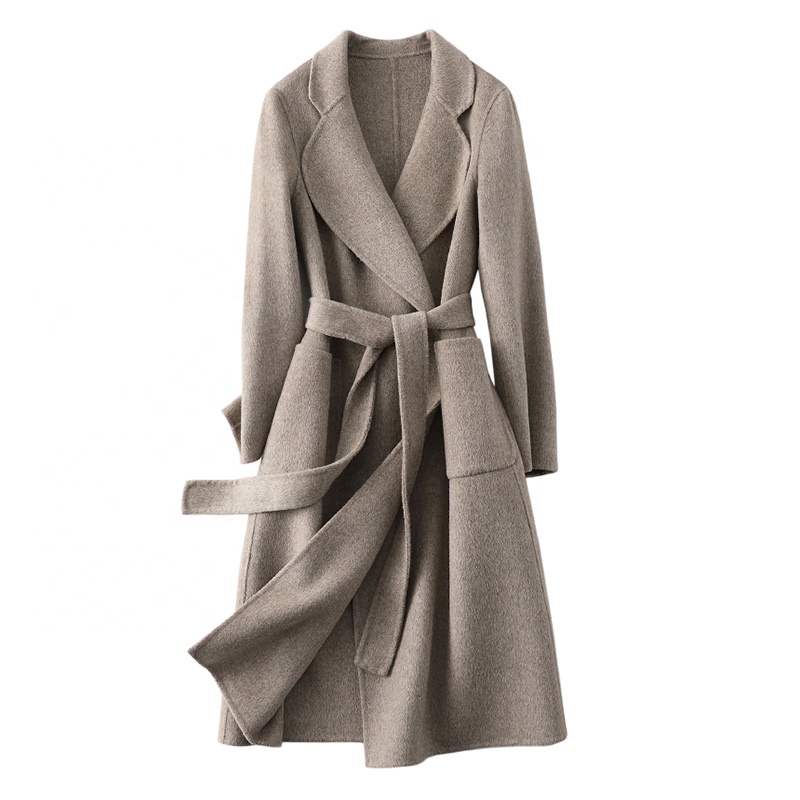 Nova Moda Cor Sólida Cashmere Longo Trench Coat de Lã Mulheres com Blet