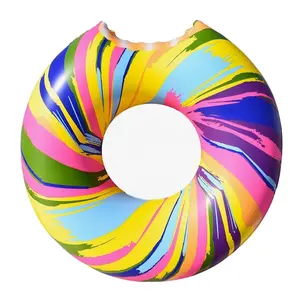 factory customized vinyl giantic inflatable rainbow swirl donut pool float durable plastic swimming ring tube floating toys