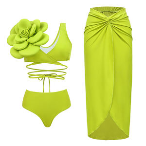 JSN Personalizar 2026 Moda Swimwear 3D Flores Beachwear Sólidos Fatos de Banho Cortar One Piece Biquíni das Mulheres com Swimdress - Product Image 5