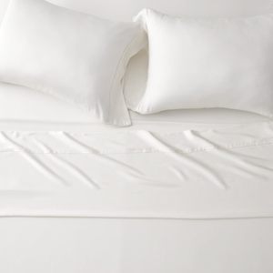 寝具セットしわ防止シルキーソフトOEKO TEX 300TC 100% 豪華竹織りキングシンプルベッドリネンベッドシートセット4個ホワイト - Product Image 2
