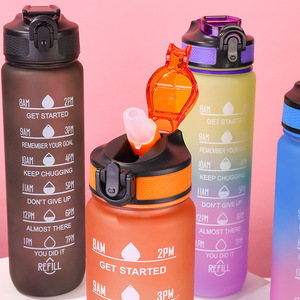 Taza DE <span class=keywords><strong>AGUA</strong></span> DE Color degradado de 1000ml, tetera anticaída deportiva esmerilada de 700ml, Escala de cuerda portátil, cubierta elástica, taza de paja - Product Image 2