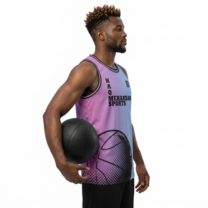 Maillot de basket sans manches Meharrban Sports pour homme, imprimé par sublimation, dégradé de couleurs, respirant, coupe athlétique, toutes saisons - Product Image 2