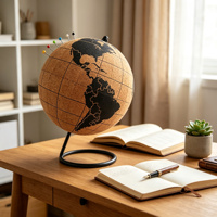 Globo Terráqueo de Corcho Ecológico de 6 Pulgadas, Globo Terráqueo Decorativo Minimalista con Base Metálica Resistente para Decoración de Escritorio en Casa u Oficina