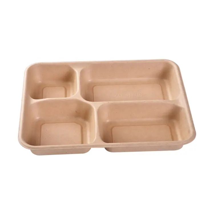 biodegradable compartment disposable food tableware 4 compartment tray disposable bagasse sugarcane fast food tray