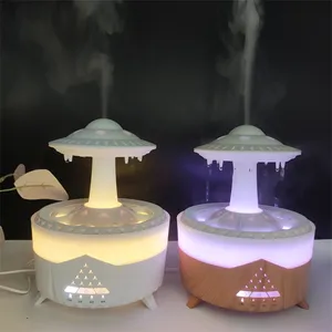 Diffuser Aroma ultrasonik 7 warna lampu malam 350ml, Pelembab penyebar minyak wangi awan hujan UFO cepat