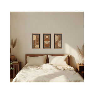 Décoration <span class=keywords><strong>murale</strong></span> moderne du milieu du siècle pour chat, ensemble de 3 tableaux encadrés, art abstrait géométrique bohème en bois, décoration <span class=keywords><strong>murale</strong></span> chat noir - Product Image 2