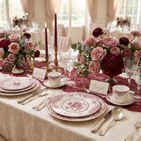 Service de table en céramique rouge floral vintage personnalisé, formes variées, assiettes, bols, tasses à thé, soucoupes en porcelaine fine, ensemble de vaisselle