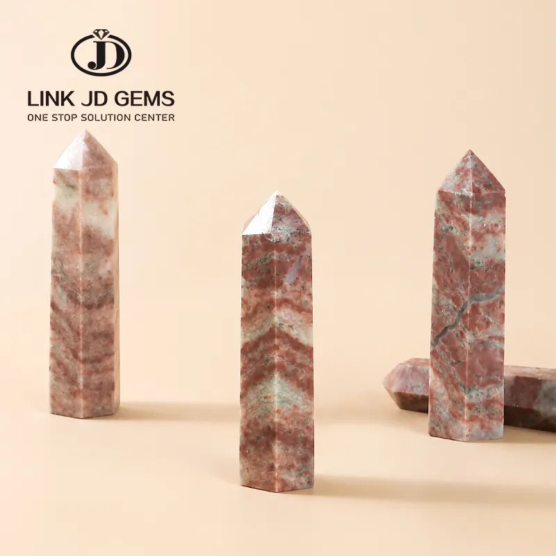 JD High Quality Natural Lilac Jade Hexagonal Column Wands Tower Single-Pointed Hexagonal Columns Crystal Gem Ornaments