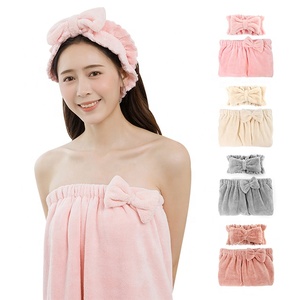 <strong>Pink</strong> Color <strong>Bath</strong> Wrap Head Band Microfiber <strong>Towel</strong> with Set for Sales - Product Image 1