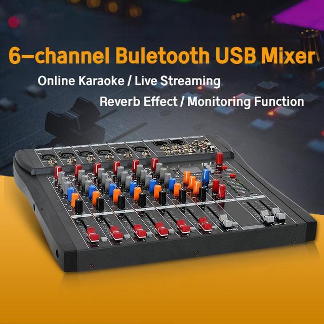Professional 6-Channel USB Mixer for Headphone Monitoring for Stage Performance DJ Live Broadcast Sound Effects 20Hz-30KHz
