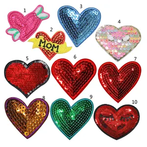 Assorted Heart Sequins Embroidered Iron On Patches Glitter Beaded Sequins Heart Patches
