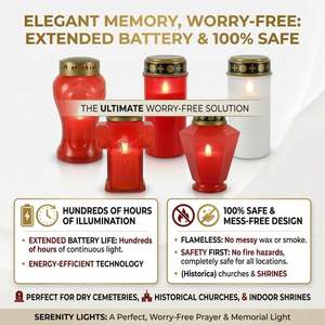 Bougie LED de cimetière étanche en gros, à piles, en plastique rouge, en forme de croix, pour commémoration religieuse, lumière LED pour tombes - Product Image 3