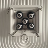 Lot de 16 Mini Porte-clés Fantaisie en Résine 25mm Billard Noir Boule 8, Pendentif Porte-bonheur pour Cadeau