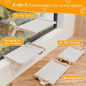 Hamaca rectangular de madera con ventosa para gatos, cama ajustable para ventana, para uso en todas las estaciones. - Product Image 4