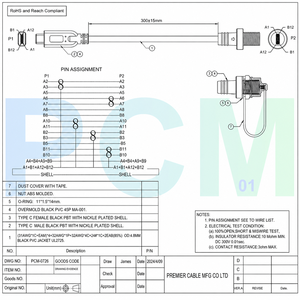 Câble d'extension USB 3.1 Type-C étanche IP67 à montage sur panneau, découpe 12 mm, femelle vers mâle, pour châssis industriels, armoires et extérieur - Product Image 6