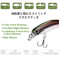 Hunthouse — leurre méné coulant de type TSURINOYA, appât artificiel idéal pour la pêche à la truite ou à la truite, 60S/2020g, 60mm, DW67, nouvel arrivage de 6.1