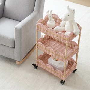Rattan Woven <b>Storage</b> <b>Cart</b> 3 Tier Portable With Wheels For Baby Room Home Use - Product Image 2