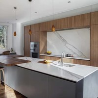 Meuble de cuisine modulaire, Robinet, Charnière, Panier de tiroir, Évier, Design moderne américain personnalisé, Finition imitation bois acrylique