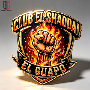 Broche en métal émaillé personnalisée d'usine (12 ans d'expérience) CLUB EL SHADDAI EL <span class=keywords><strong>GUAPO</strong></span>, motif Flamme, Poing, Bouclier, pour le Club Pathfinder - Product Image 6