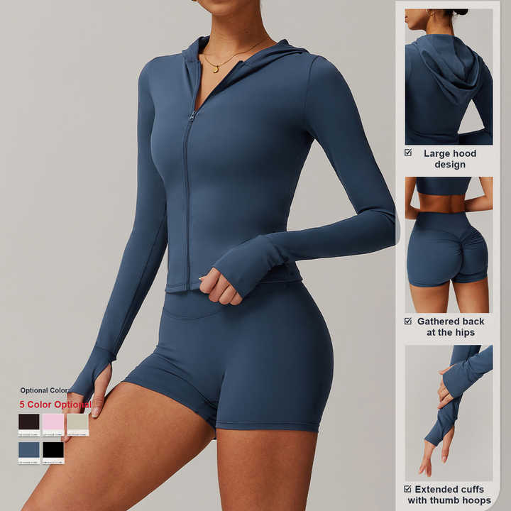Custom Long Sleeve Zipper Jacket High Waist Hip Lifting Leggings Sports Suit Women'S Gym Running Fitness Tights 3 Piece Yoga Set
