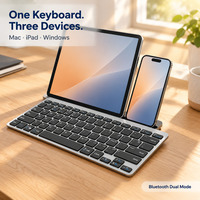 Keyboard Nirkabel Ultra Tipis 78 Tombol dengan Penyangga Ponsel, Keyboard Mini Slim Portabel untuk Laptop, Tablet, Desktop, Kantor