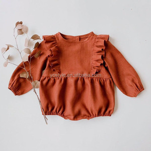 Barboteuse bébé en <span class=keywords><strong>lin</strong></span> rouille, barboteuse à bulles bohème pour tout-petits manches longues <span class=keywords><strong>combishort</strong></span> pour bébé - Product Image 4
