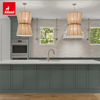 Armoire de cuisine Alland de style rustique moderne et classique, en bois laqué vert clair, grande capacité de rangement, taille plus