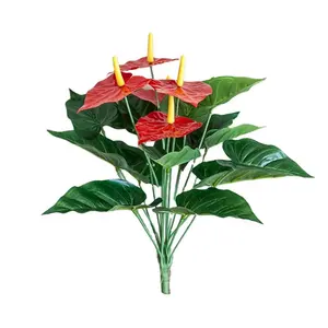 高档绿色植物真正的触摸乳胶花人造红色 Anthurium