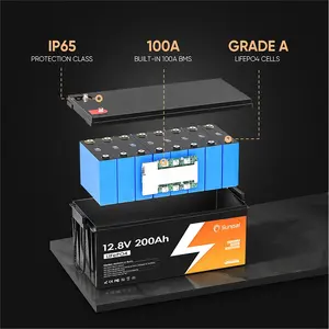 Sunpal Lithium Iron Phosphate Battery 12V 150Ah 4500Mah Camping Portable Battery