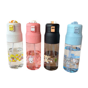 Cartoon Pattern Straw <b>Cup</b> <b>Plastic</b> Water Bottle 700ml Bpa Free For Kids Outdoor Sports School Gift Portable With Carrying Rope - Product Image 5