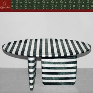 <span class=keywords><strong>Tavolo</strong></span> da Pranzo in Marmo GOLDKING, Strisce Bianche e Nere, per Cucina e Sala da Pranzo, Forma Ovale Personalizzata, Design Artistico Lucidato - Product Image 2