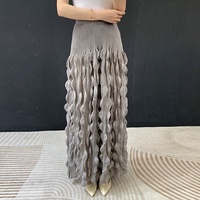 Jupe longue plissée 3D effet bulle pour femme, élégante, prête à être expédiée, taille haute élastique, texture feuille, expédition en 7 jours
