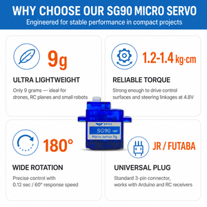 Micro-servo SG90 9g 180 degrés, engrenage en plastique, coque ABS, 4.8V pour pièces d'<span class=keywords><strong>avion</strong></span> RC, drone à aile fixe, robot humanoïde, servo - Product Image 2