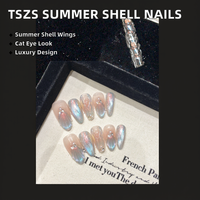 TSZS Uñas postizas de verano con diseño de mariposa, hechas a mano, de lujo, de PMMA, cobertura completa, almendradas, tipo ataúd, ojo de gato, para bricolaje, 10 unidades, al por mayor