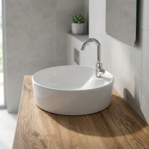 Lavabo de mesa de cerámica de calidad de exportación Fregadero de lavado ovalado blanco Artículos sanitarios de baño de Vistaar India - Product Image 1