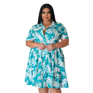 Robe plissée midi décontractée imprimée à manches courtes pour femme, grande taille, vente en gros - Product Image 5