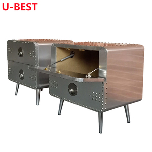 Table de chevet mobile en aluminium poli Aviator à 2 tiroirs – Meuble de chevet, table d'appoint, table de nuit - Product Image 6