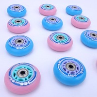 Roues de patins à roulettes pour enfants 62 64 66 68mm 85A PU sans roulement, design imprimé bleu rose, pour rollers d'enfants