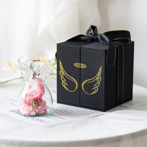 Rosa Eterna Preservada Hecha a Mano, Pequeño Ángel en Cúpula de Cristal, Rosa Real para Siempre, Regalo para el Día de San Valentín, Boda, Evento, Adorno - Product Image 3