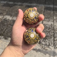Boules de Baoding musicales en résine dorée Shouxing, ensemble cadeau de prospérité éternelle, couleurs émaillées exquises faites à la main