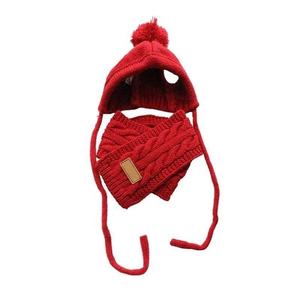 قبعة للكلاب دافئة للشتاء مع وشاح مخطط محبوك، زي للجراء والكلاب الصغيرة، ملابس عيد الميلاد، زي سانتا كلوز للكلاب - Product Image 1