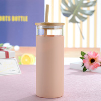 Gobelet en verre borosilicate à paroi simple avec couvercle en bambou, paille et manchon en silicone, 500ml/750ml, écologique pour adultes, thé au lait
