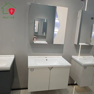 Nuevo gabinete de baño de madera maciza de viento crema, gabinete de combinación de lavabo, lavabo de cerámica, lavabo de una pieza - Product Image 3