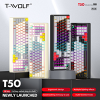 Clavier personnalisé T-WOLF T50, 97 touches, disposition compacte 75%, rétroéclairage RVB, clavier mécanique filaire pour jeux avec bouton rotatif, PC