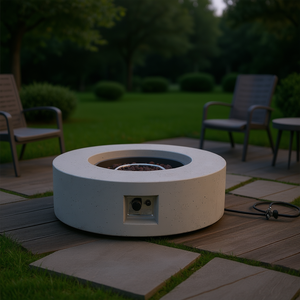 เตาผิงกลางแจ้งทรงกลมแบบตั้งพื้น รุ่น MgO Concrete Propane Fire Pit 50000 Btu สีเทาอ่อน ดีไซน์ทันสมัย พร้อมกระจกกันไฟ - Product Image 2